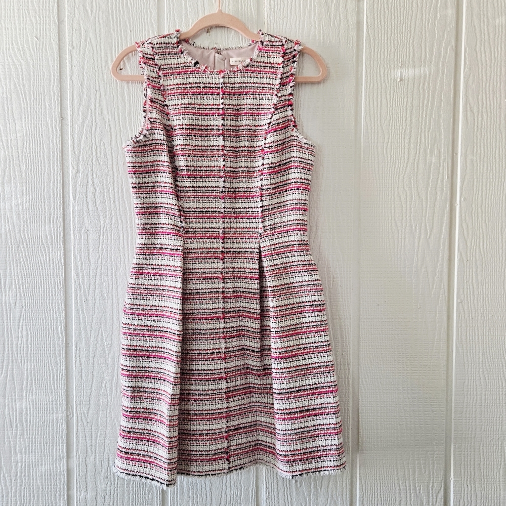 Rebecca Taylor Optic Confetti Tweed Fringe Sleeveless POCKETS Lined Pink sz 8